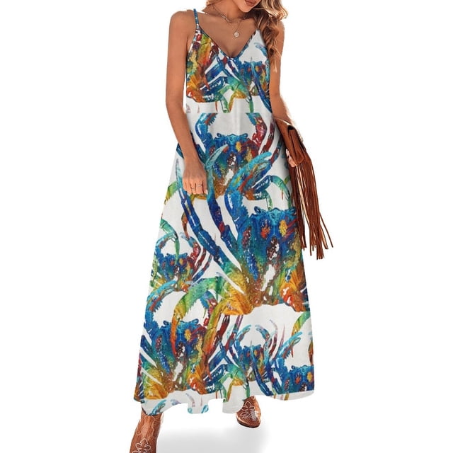 Arte de collage de cangrejos coloridos de Sharon Cummings Vestido sin mangas Vestido elegante de lujo para mujer Vestido de mujer