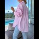 thumbnail image 4 of Camisas de Rayas con Botones para Mujer, Blusas Informales de Larga con Cuello para Oficina, Trabajo, Rosa XXL, 4 of 7