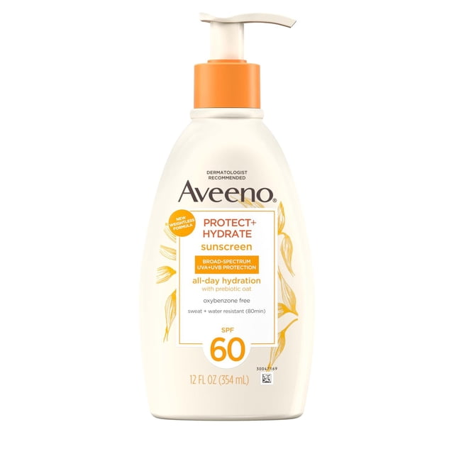 Protector Solar Hidratante Aveeno con SPF 60 y Avena Prebiótica, Ligero y Libre de Parabenos, Aceite Aveeno NA