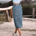 thumbnail image 6 of Fgnfyis Women's Clothing European Style Button Front Irregular Slit Denim High Waist Long Skirt Casual Showing Figure Design Dark Blue S, 6 of 7