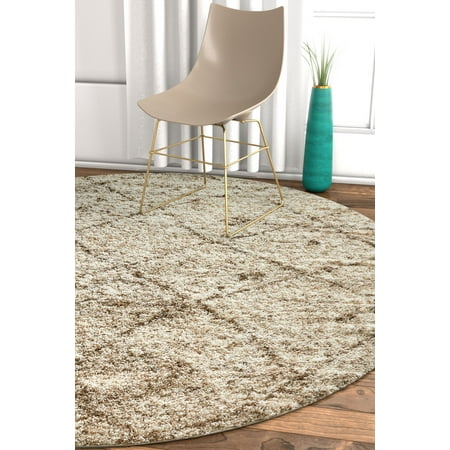 Shag Round Rugs Mazie Moroccan Trellis Cream Plush Shag Modern Geometric Lattice 4 Round (3'11