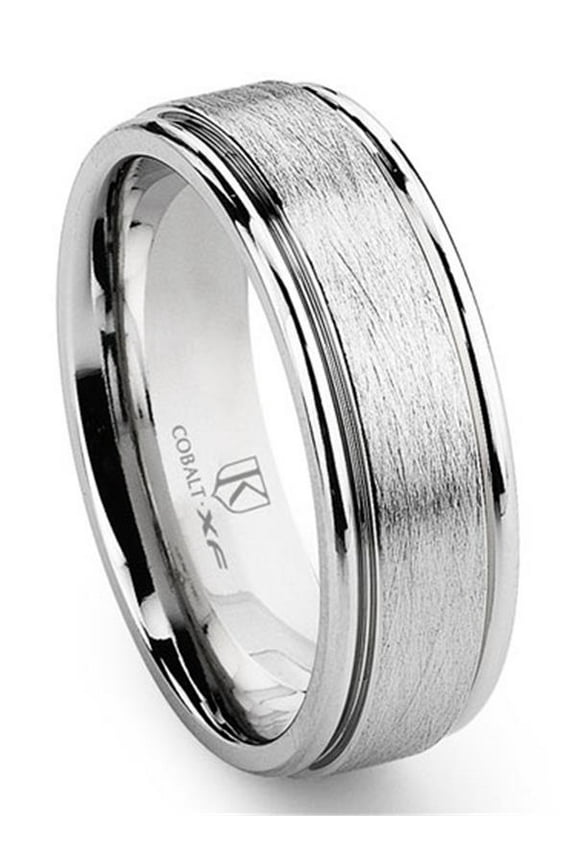 Cobalt Xf Chrome 8MM Italian Di Seta Finish Newport Ribbed Edges Wedding Band Ring Sz 8.5