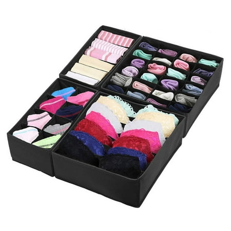 

MRULIC Home Textile Storage Organizer For Underwear Pack By Underwear Ties Drawer 4 Bras Closet Socks Divide Housekeeping & Organizers + Black
