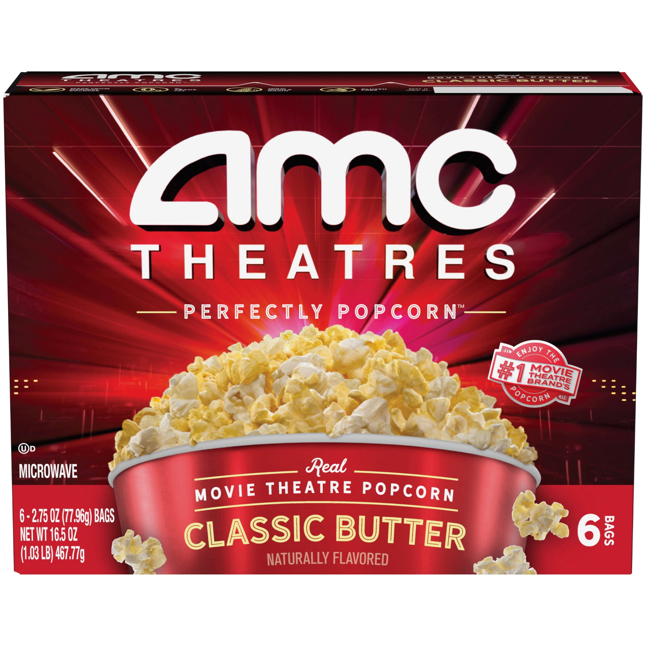 AMC Theatres Microwave Popcorn 6ct, Classic Butter - Walmart.com