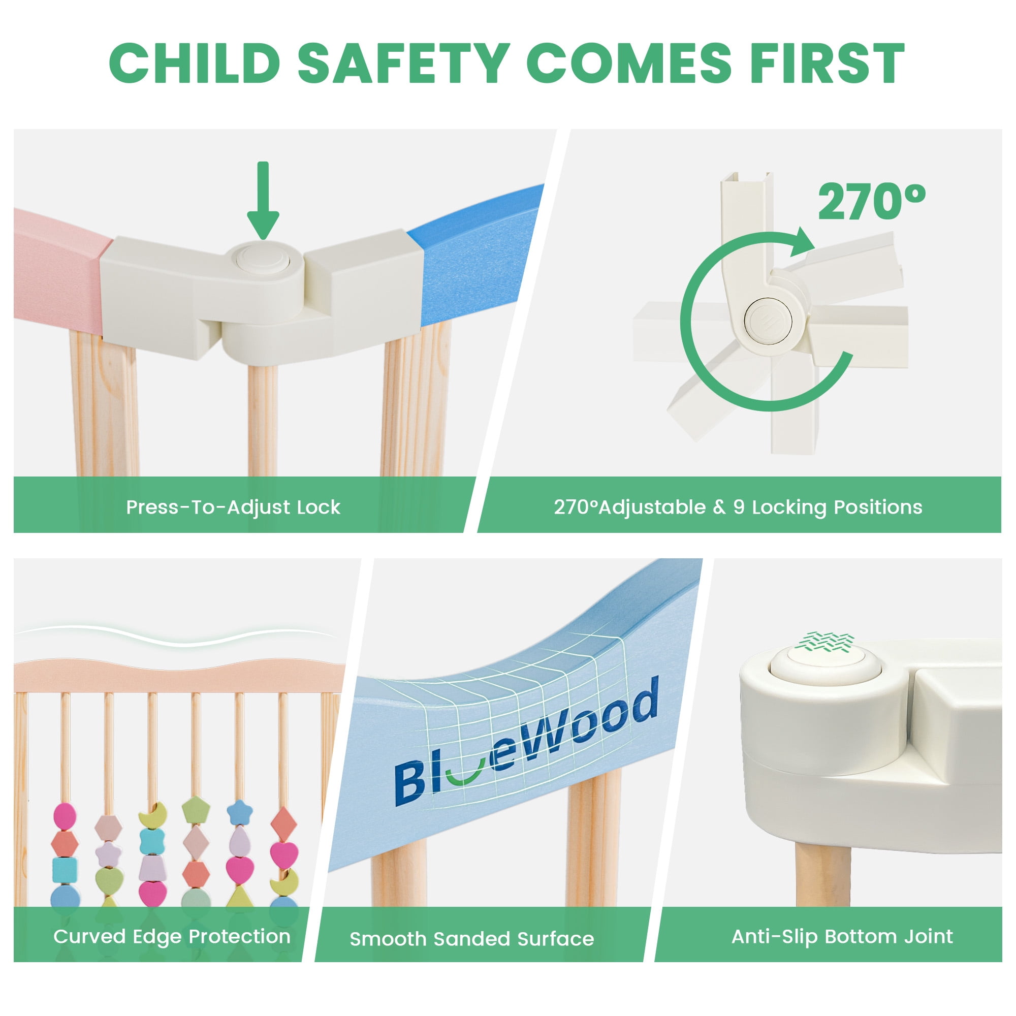 Buballino 8-Panel Baby Safety Fence Set - 100% Solid Pine Wood, 23.2"x23.6" Panels, Freestanding Easy Assembly Play Area Enclosure