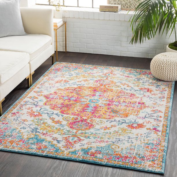 Mark&Day Area Rugs, 4x6 Olivia Traditional Saffron/Teal Area Rug (3'11
