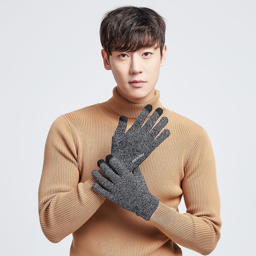 Pair Of Men Male Winter Warm Fleece Lined Thermal Knitted Gloves Touchscreen Men S Gloves Mittens Clothing Shoes Accessories