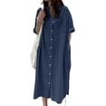 thumbnail image 6 of Womens Summer Casual Short Sleeve Long Shirt Dress Casual Loose Button Down Dress, 6 of 8