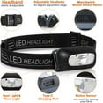 thumbnail image 4 of Headlamp Rechargeable 2 Pack - LED Head Lamp with Motion Sensor, White Red Light, 11 Modes - Head Lights Forehead Flashlight for Adults Kids, Waterproof Headlight for Fishing Camping Hiking Running, 4 of 8