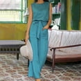 thumbnail image 2 of Virmaxy Womens Stylish Outfit 2 Piece Set Fashion Casual Round Neck Solid Color Sleeveless + Wide Leg Pants Solid Color Two-Piece Suit Suit Blue 3xl, 2 of 6