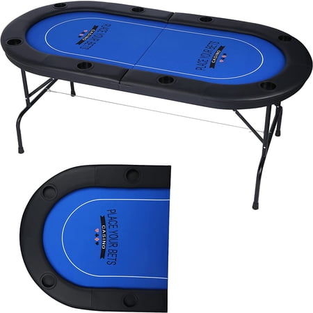Karmas Product Folding Poker Table for 8 players,Easy to Store & Carry with Padded Rails & 8 Cup Holders for Texas Casino Leisure Game, No Assembly Required