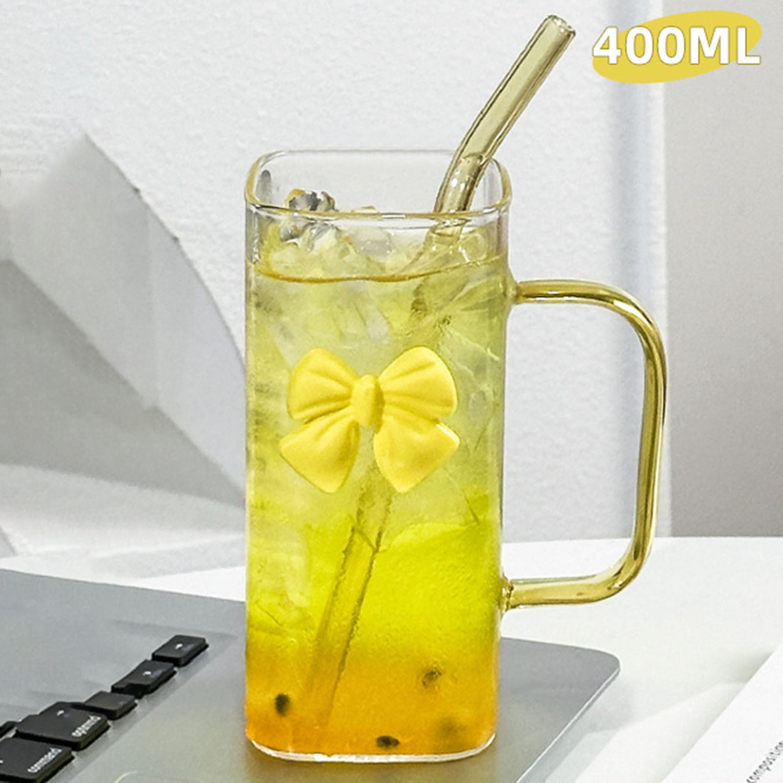 Glass Coffee Mugs, Borosilicate Clear Cups, Heat Resistant Transparent Glassware, Cute Bowknot Tea Cups, Latte Glasses, Hot & Cold Drinkware, Espresso Cups for Home Kitchen Office