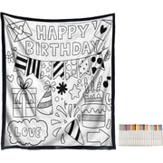 Funny Coloring Blankets with 24 Markers, Snuggle Color Sketch Blankets & Reusable Doodle Mat, Creative DIY Art Blanket for Teens Adults Activity Play, Halloween Blankets Birthday Gift for Boys Girls