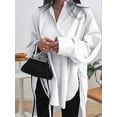 thumbnail image 2 of Women'S Oversized Button Down Shirts Split High Low Long Sleeve Blouses White L, 2 of 6