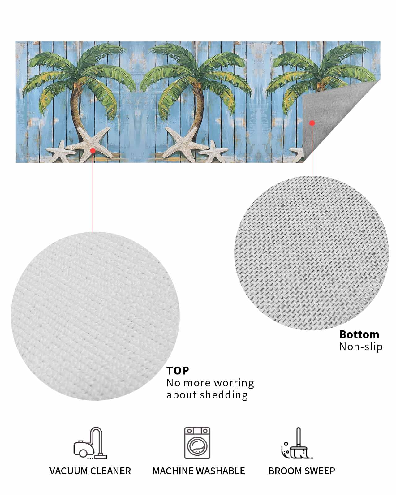 Tropical Plant Front Door Mat Blue Wood Grain Starfish Vintage Welcome Doormat Indoor Outdoor Entrance Floor Mat Non-Slip Washable Runner Rug for Front Porch Decor 24x71 Inch