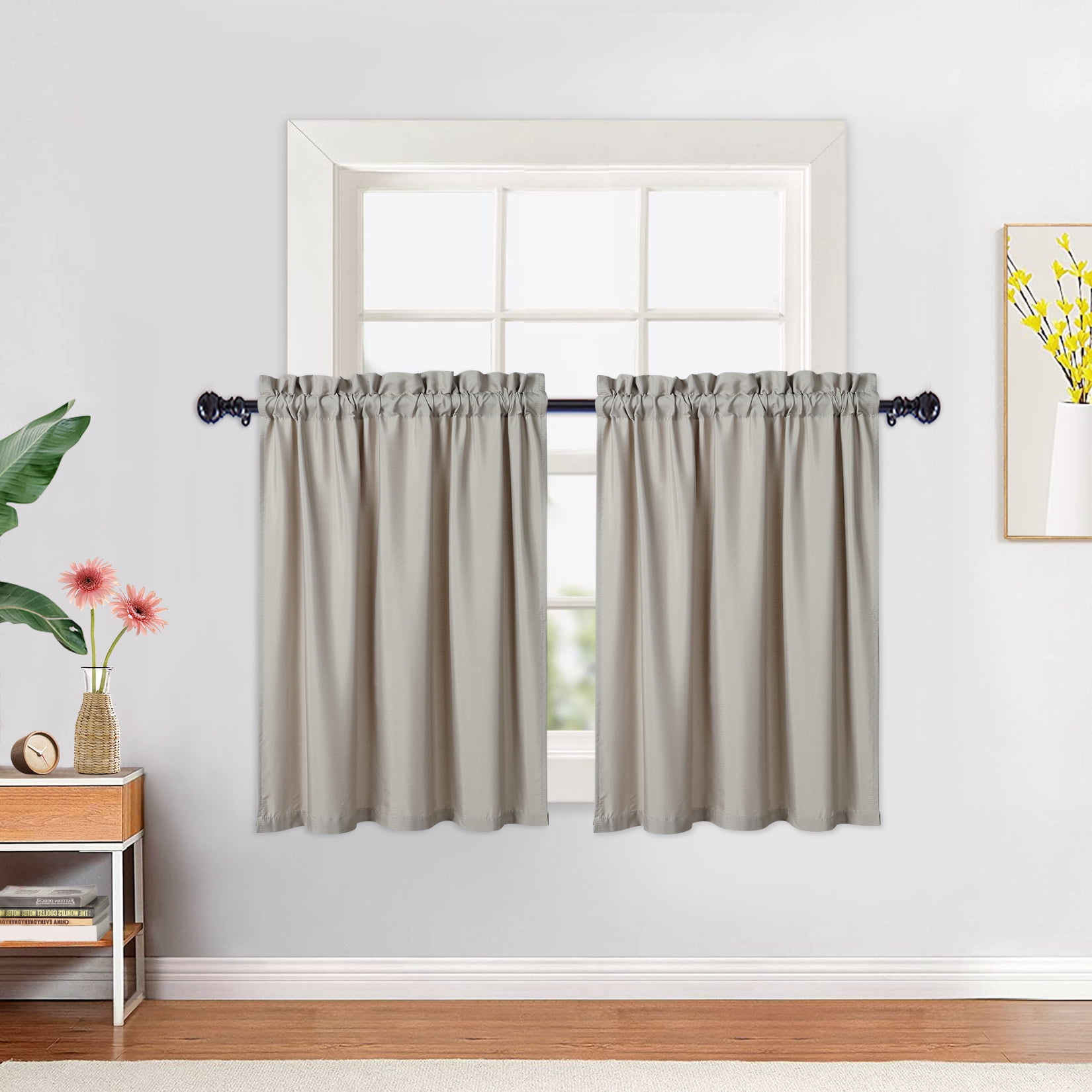 HOMERRY 30'W x 24'L Kitchen Curtains Soft Seersucker Microfiber Fabric with Bubble Textured Bathroom Curtains, Taupe, Set of 2
