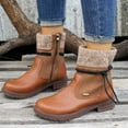 thumbnail image 4 of Wide Mid Calf Boots for Women Vintage Casual Leather Knit Low Heel Combat Riding Work Booties, 4 of 8
