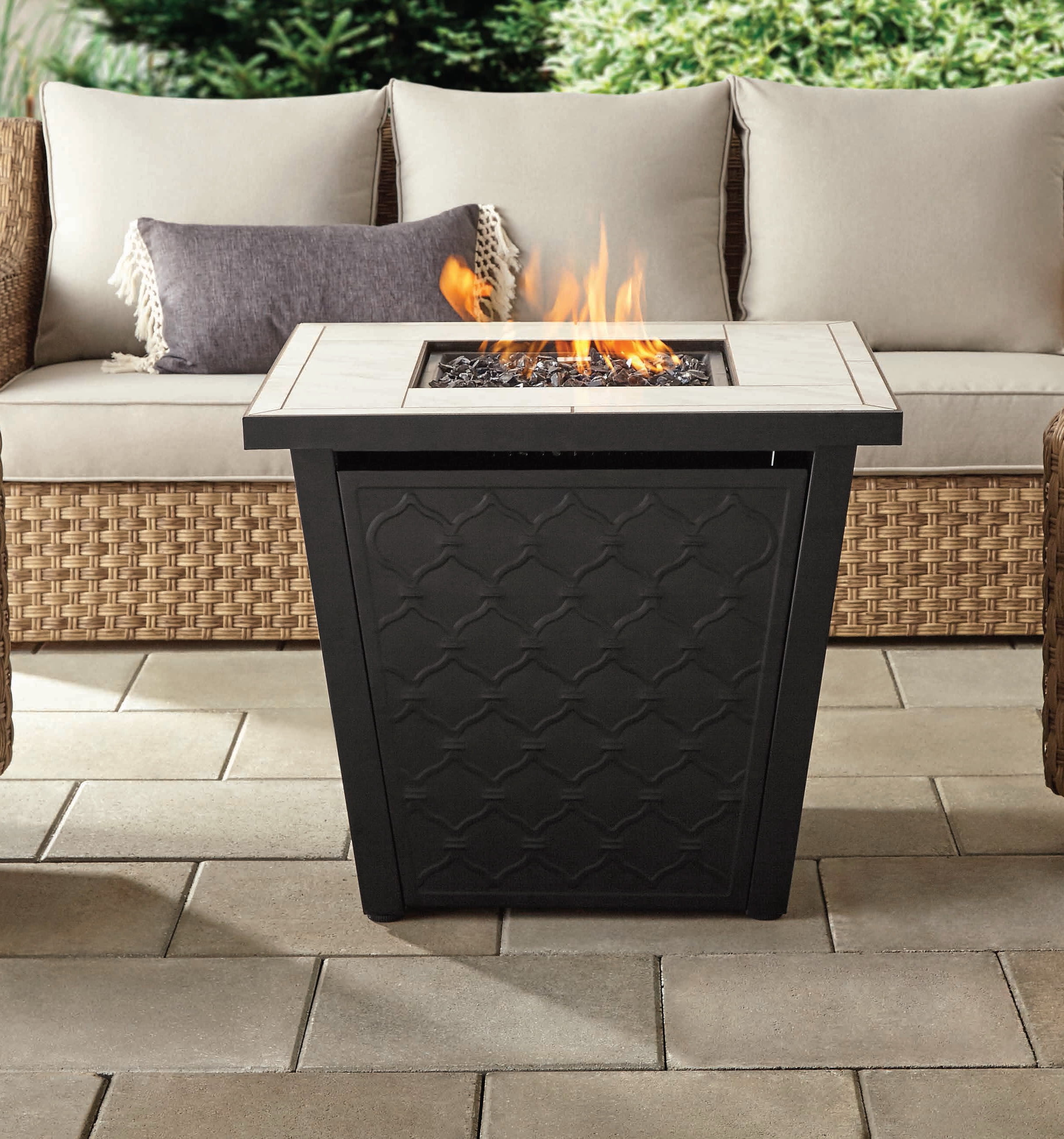 Square Lp Gas Ceramic Tile Fire Pit, Garden Gas Fire Pit Table