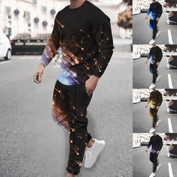 BiZtdJrK Big and Tall Sweatsuit for Men 2 Piece Sets Novelty Graphic Prints Long Sleeve Pullover Top Matching Drawstring Waist Pants Jogger Set 2025 Fashion Street Outfit Sales Today Brown 3XL