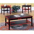 thumbnail image 6 of 3 Piece Dark Cherry Wood Occasional Cocktail Coffee & 2 End Tables Set With Storage Shelf, 6 of 6