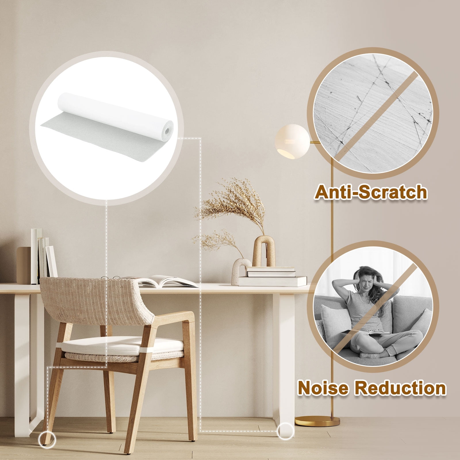 Felt Strips with Adhesive Backing,  15-3/4" x 60" x 0.08" Adhesive Felt Strips Anti Scratch Furniture Felt Tapes Self-Stick Felt Pads for Protecting Hardwood Floor, White