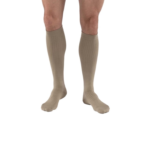 JOBST Men's Dress Compression Socks, 8-15 mmHg, Knee High, Closed Toe, Khaki, Small