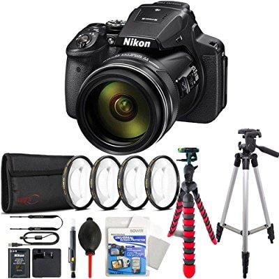 nikon coolpix p900 16mp 83x super zoom 4k wi-fi gps digital camera + flexible tripod, tall tripod and more (Best Nikon Super Zoom)