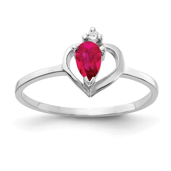 Solid 14k White Gold 5x3mm Pear Ruby VS Diamond Engagement Ring Size 7.5 (.015 cttw.)