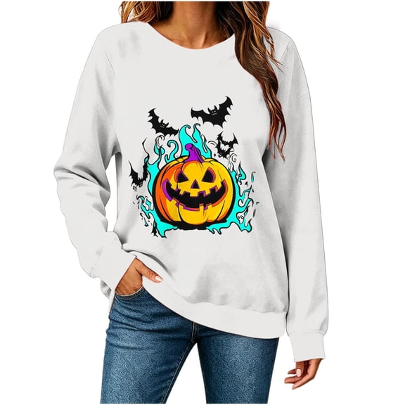 SBYOJLPB Women's Long-Sleeved Tops Round Neck Halloween Print Holiday Top