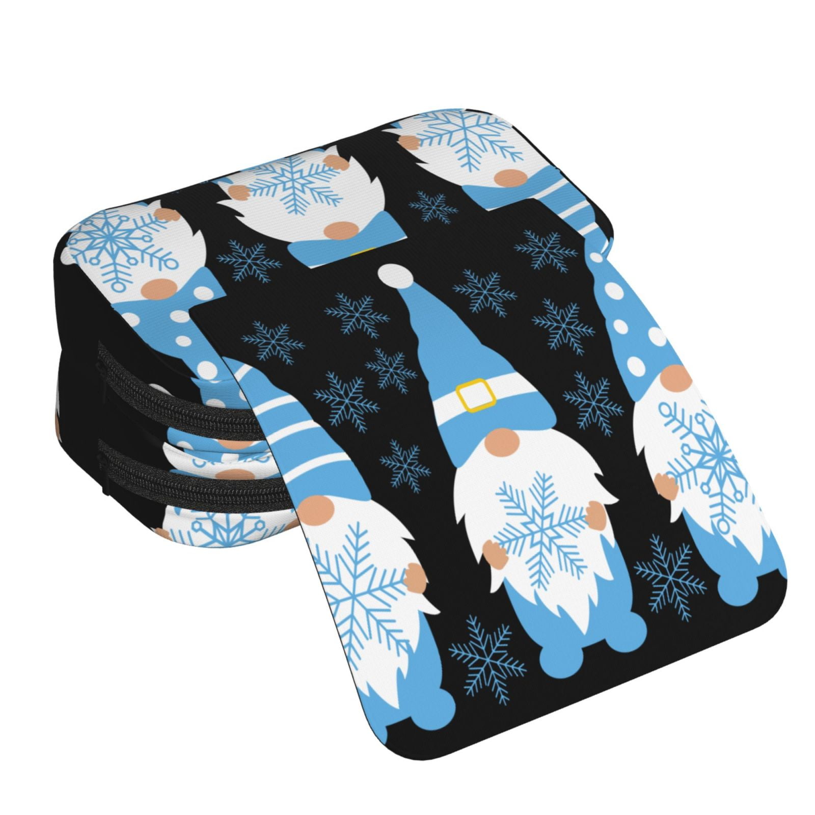 Rateoe Christmas Gnome Snowflake Pattern Double Clamshell Pen Case, Storage Organizer with Two Zipper Compartments– Holds Up to 50 Pencils & Pens