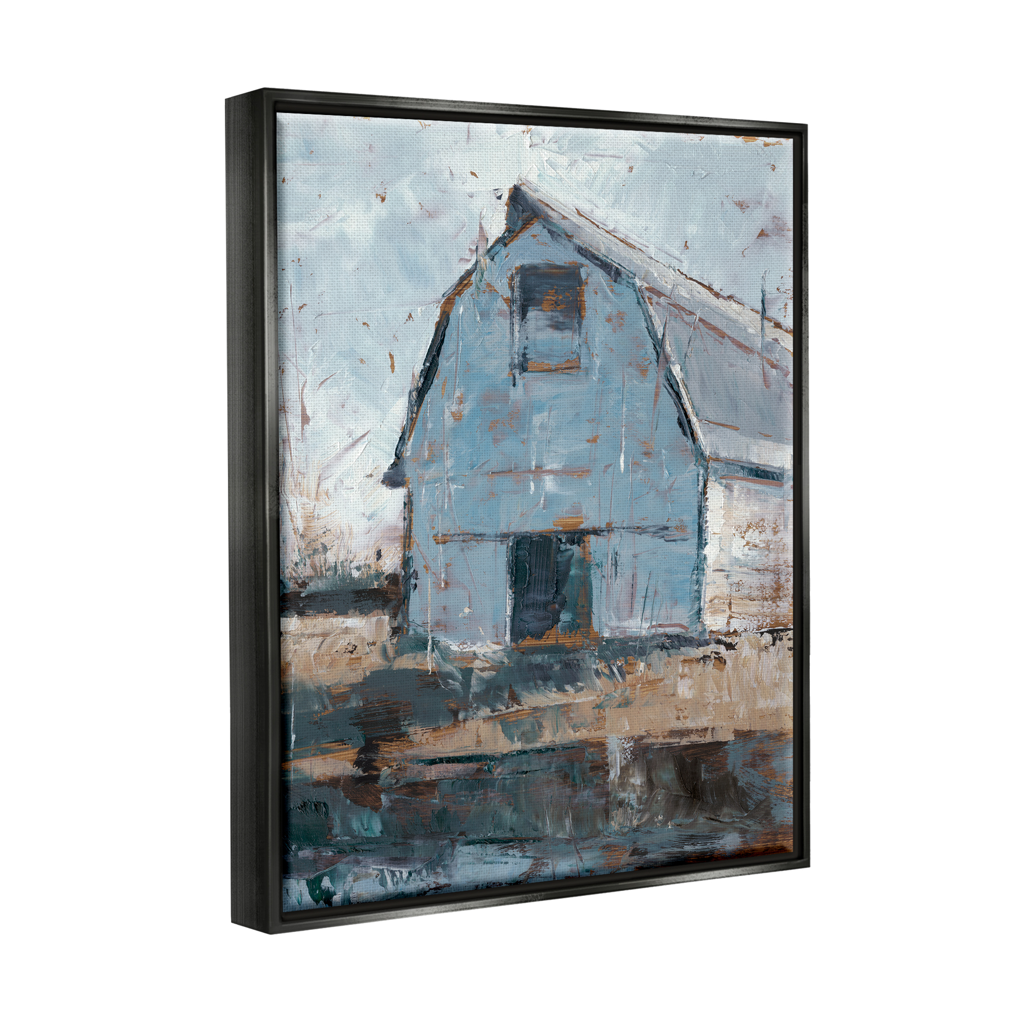 Stupell Industries Abstract Distressed White Barn Farm Architecture Jet Black Framed Floating Canvas Wall Art, 16x20, by Ethan Harper