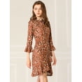 thumbnail image 2 of INSPIRE CHIC Vestido De Patinadora Leopardo Dobladillo Asimétrico 3/4 Mangas De Campana Para Mujer Marrón XS, 2 of 6