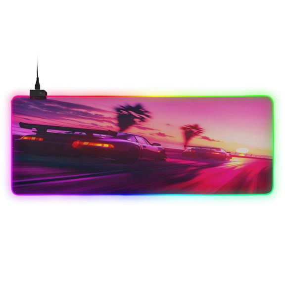 Large RGB Gaming Mouse Pad Led Glowing Mousepad Non-Slip Rubber Base 13 Light Modes 31.5x11.8 Sport Cars Racing