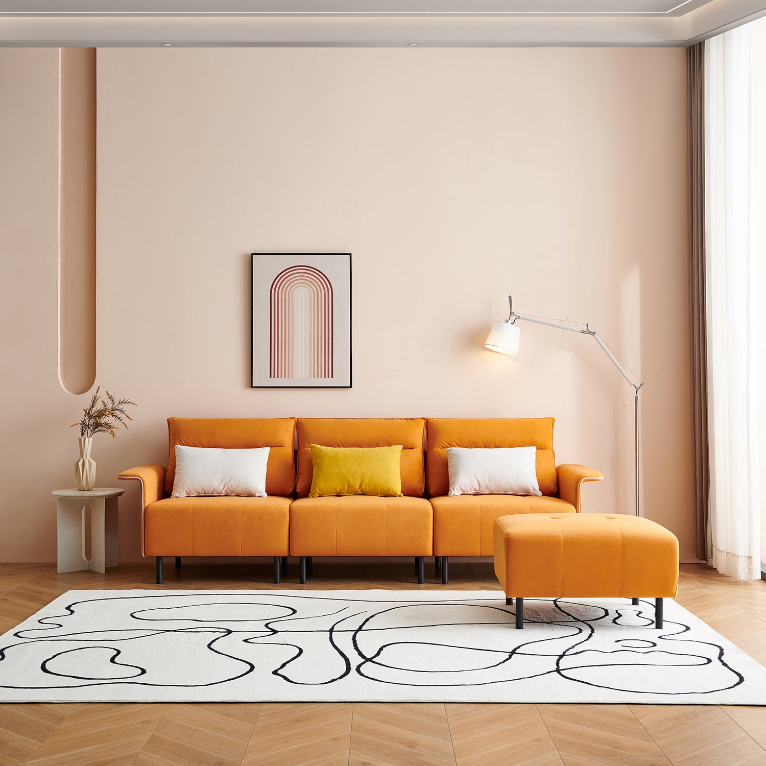 Resenkos Sofa for Room Sofa Chaise Sleeper Sofa for Small Living Room Spaces with Cushion Couch for Bedroom Mid-Century Modern Reversible Sectional Sofa, Orange