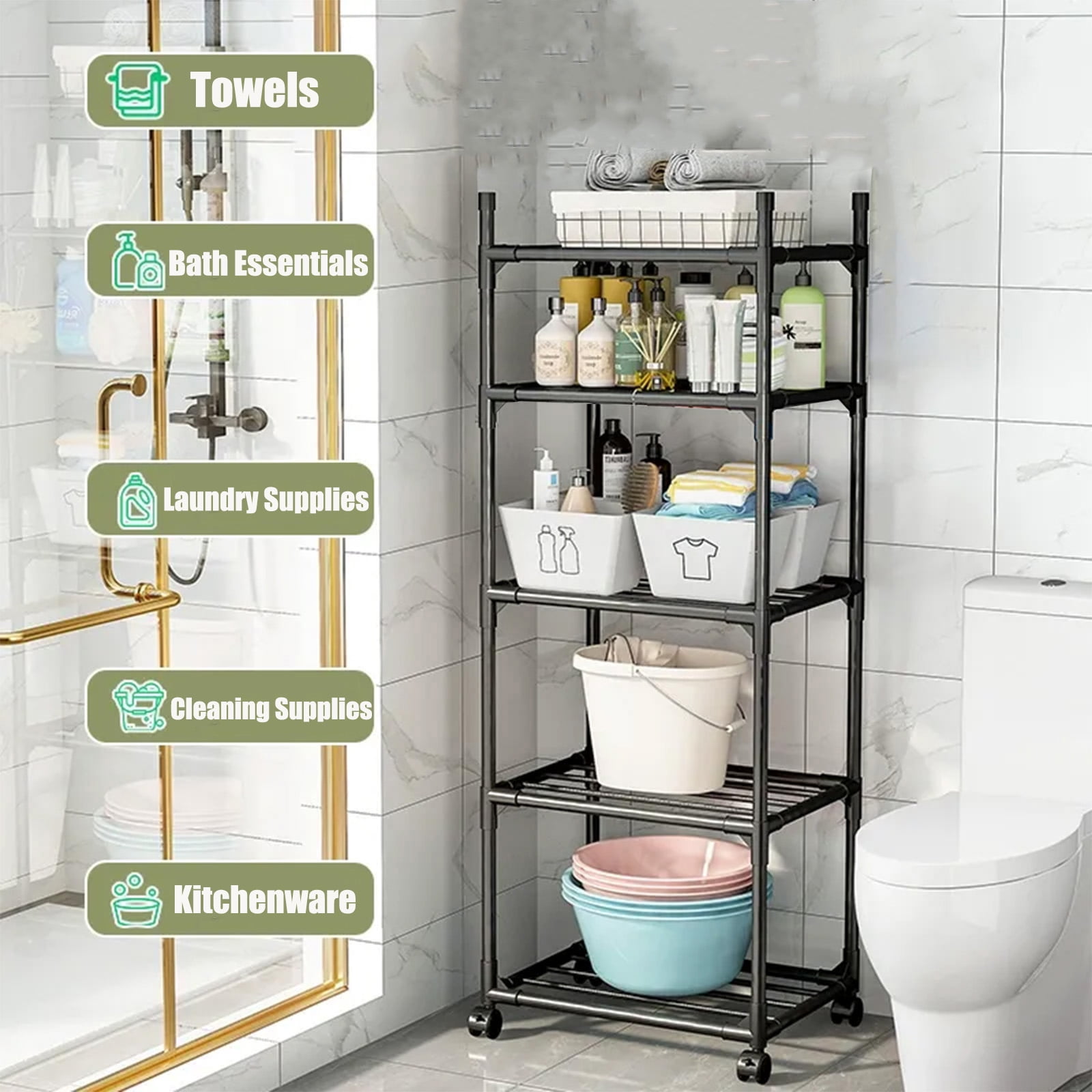 SUSUZI 5 Tier Storage Rack Shelf, Standing Storage Shelving Units for Kitchen Laundry Pantry