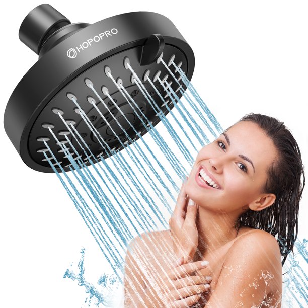 Hopopro Showerhead 5 Setting Black Shower Head High Pressure Shower