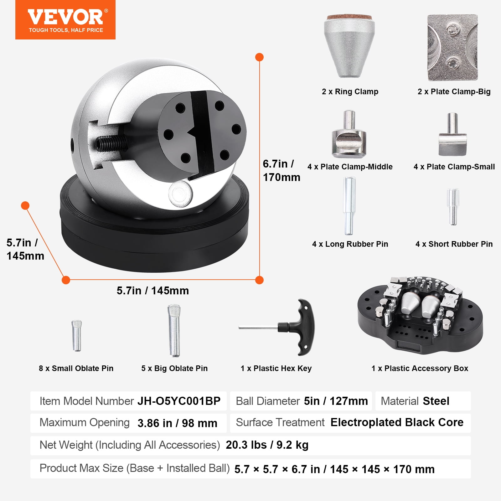 VEVOR Ball Vise, 5" Engraving Setting Tool, 360° Rotation Engraving Block Vise, 35 PCS Attachment Jewelry Engraving Block Tools Standard Block for Gemstone Inlay and Small-Scale Engraving