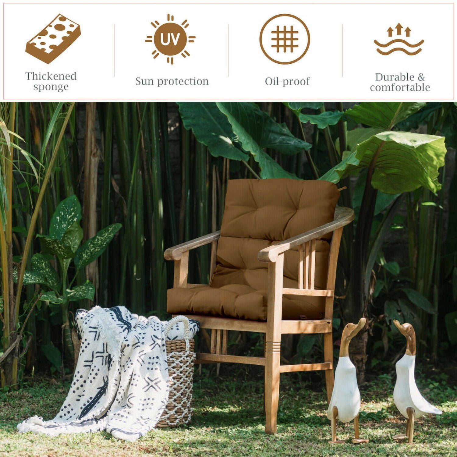 Aimee Lii 22 x 44 Inch Tufted Outdoor Patio Chair Seating Pad, Brown