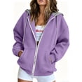 thumbnail image 2 of Jsaierl Women's Zip Up Hoodies Sweatshirts with Contrast Hood Adjustable Drawstring Kangaroo Pocket Oversized Casual Jackets S-2XL, 2 of 9