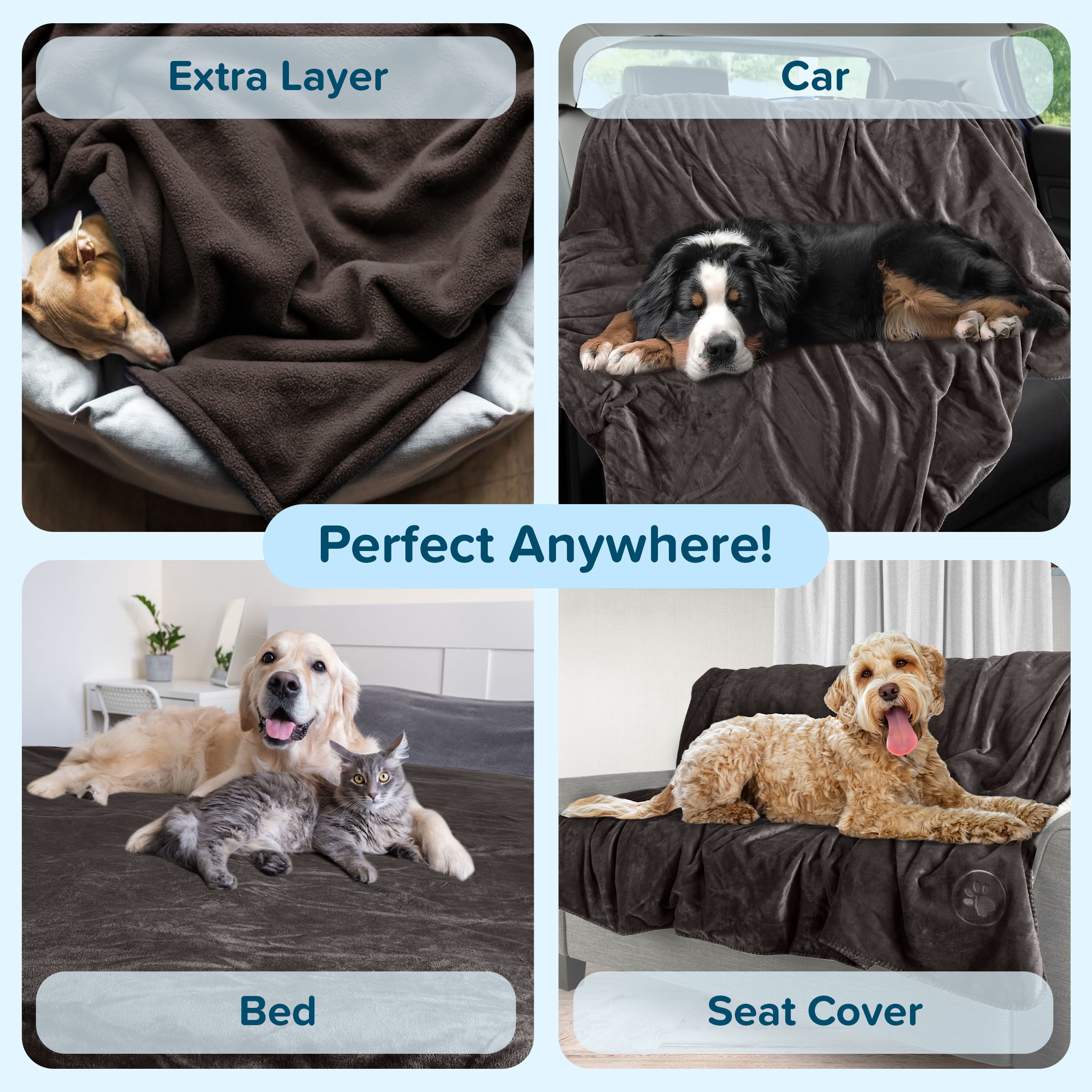 PETMAKER Dog Blanket - Sherpa Blanket for Bed, Couch or Car (Charcoal)