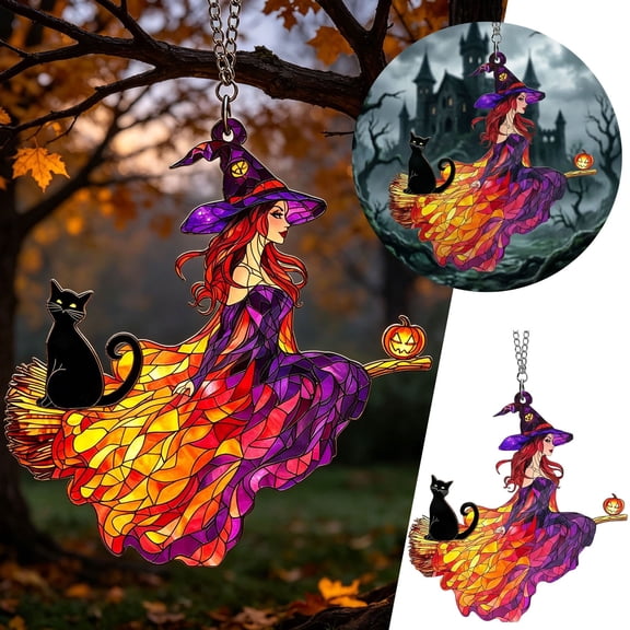 Ailezt Halloween Decor Halloween Acrylic Hanging Witch Pattern Pendant Holiday For Home Wall Window Party Indoor Outdoor