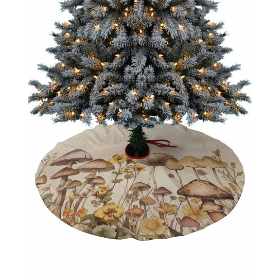 Mushroom Christmas Tree Skirt 48 Inches Large Christmas Skirt Tree, Farmhouse Summer Botanical Floral Rustic Tree Skirt Christmas Decorations for Fireplace Party Holidays Indoor Outdoor