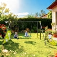thumbnail image 3 of 5 in 1 Outdoor Metal Swing Set with Seesaw Swing, Playground Swing Sets with Heavy-Duty A-Frame Metal Outdoor Stand, Swing Slide Playset for Kids with Basketball Hoop, 3 of 19