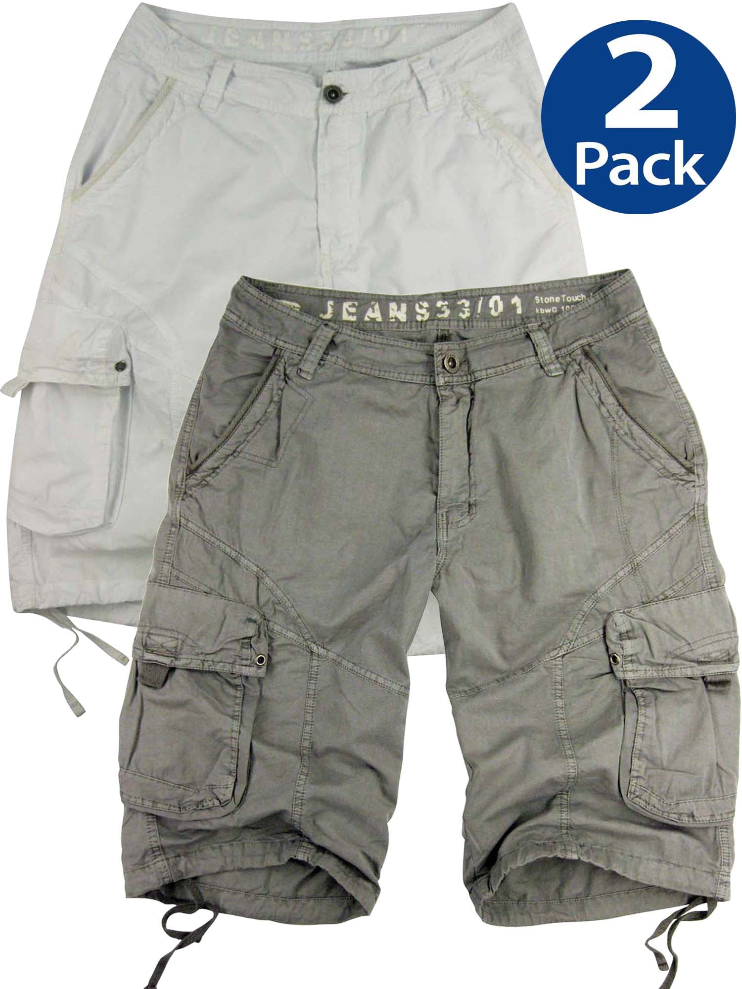 Stone Touch Men's Cargo Shorts, White + 