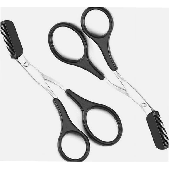 2Pcs Women Men Professional Eyebrow Scissors Precision Eye Brow Trimmer Scissors Facial Hair Remover with Comb and Non Slip Finger Grips Eyebrow Trimming Beauty Tool(Black)