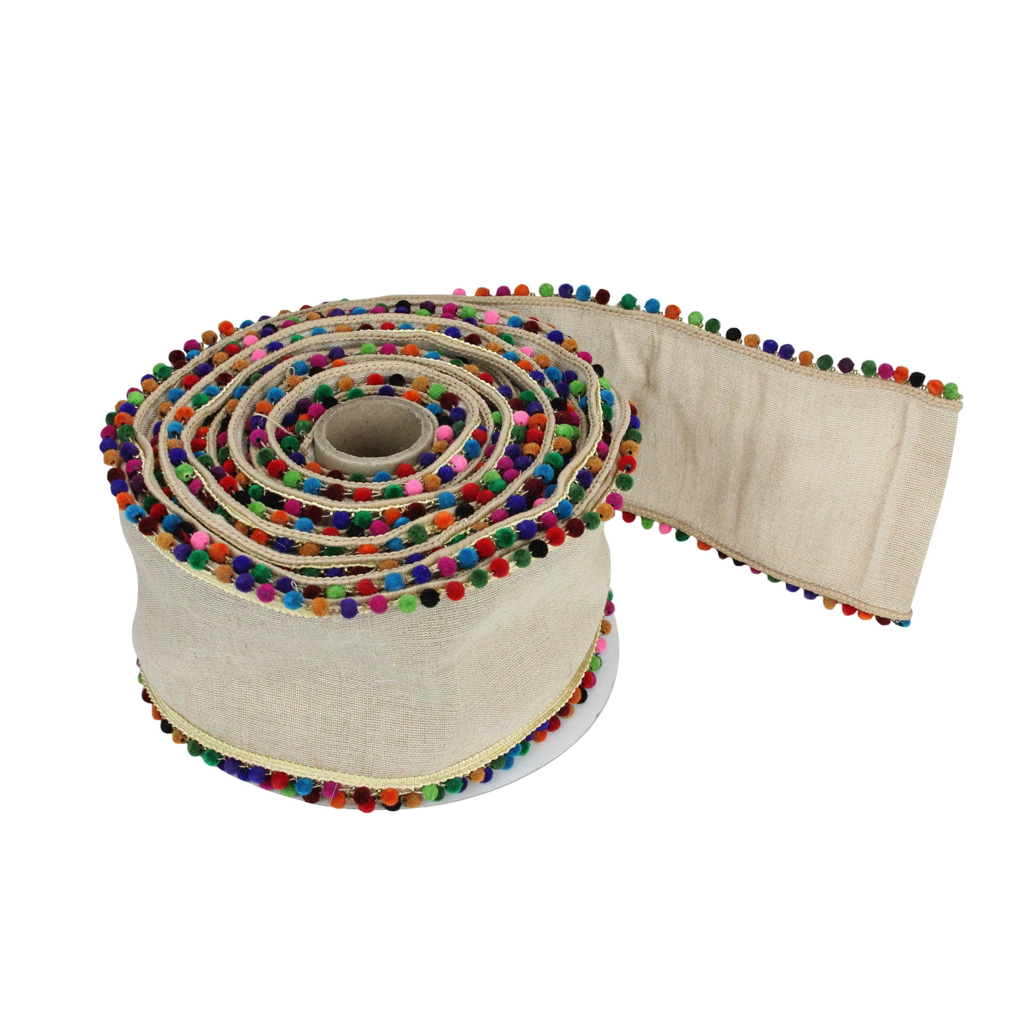 Raz Imports Pink/Green Pom-Pom Wired Craft Ribbon 4" x 10 Yards