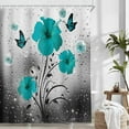 thumbnail image 2 of Teal Gray Floral Flower Shower Curtain, Rustic Farmhouse Butterflies Fabric Shower Curtain Accessories, Turquoise Decorations Bathroom Set Decor,Cute Bubbles Modern Bathroom Curtain, 69X70in, 2 of 5