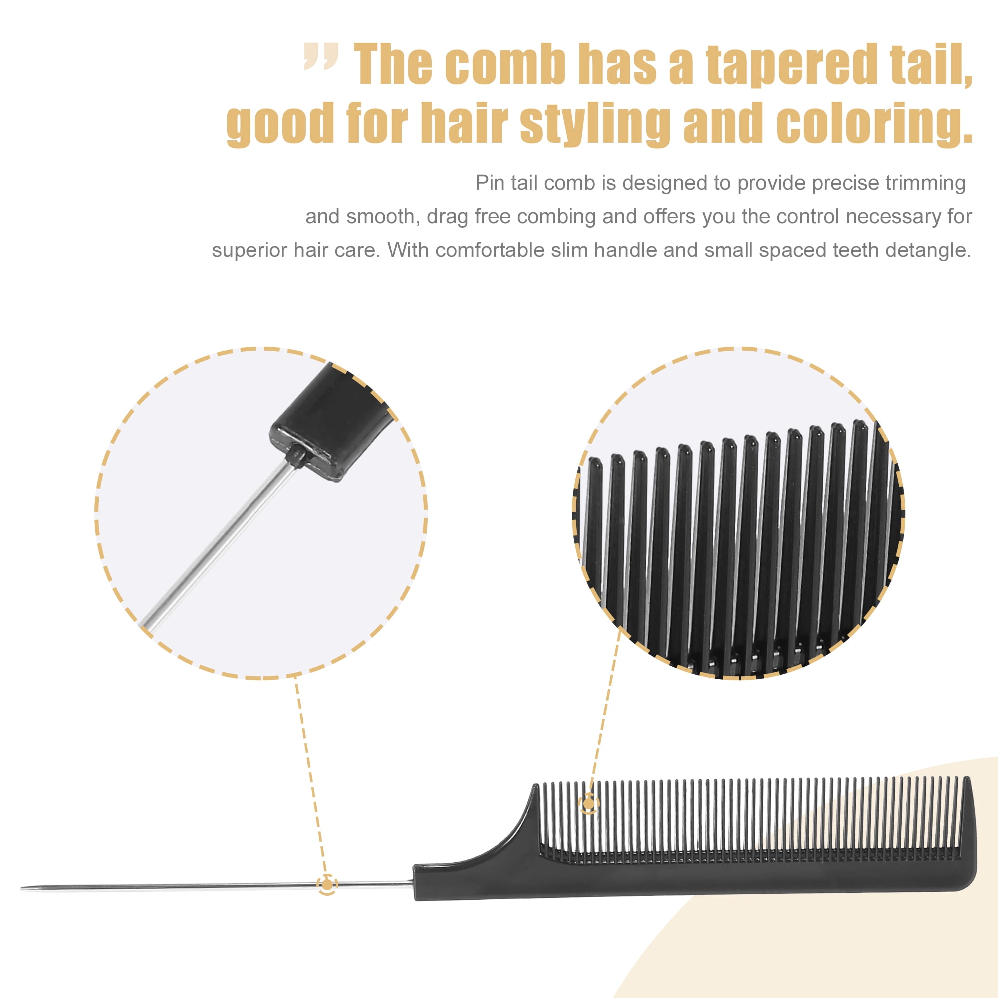 Unique Bargains Pin Tail Comb for Curly Hair Wet Long Thick Wavy Hair Steel Handle