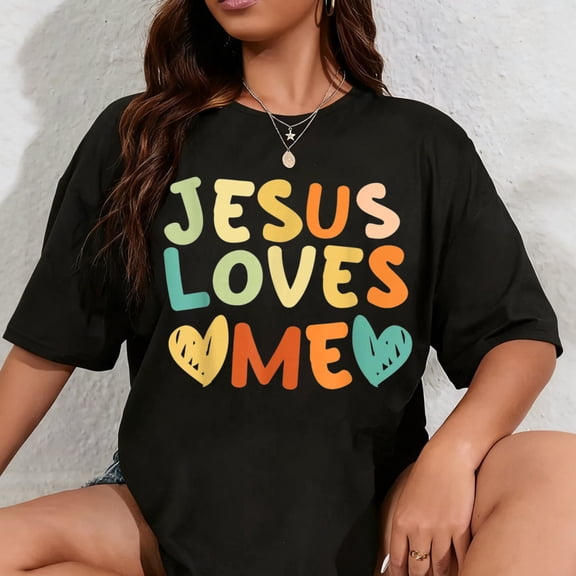 100% Cotton Groovy Jesus Loves Me Biblical Christian Church Retro T-Shirt