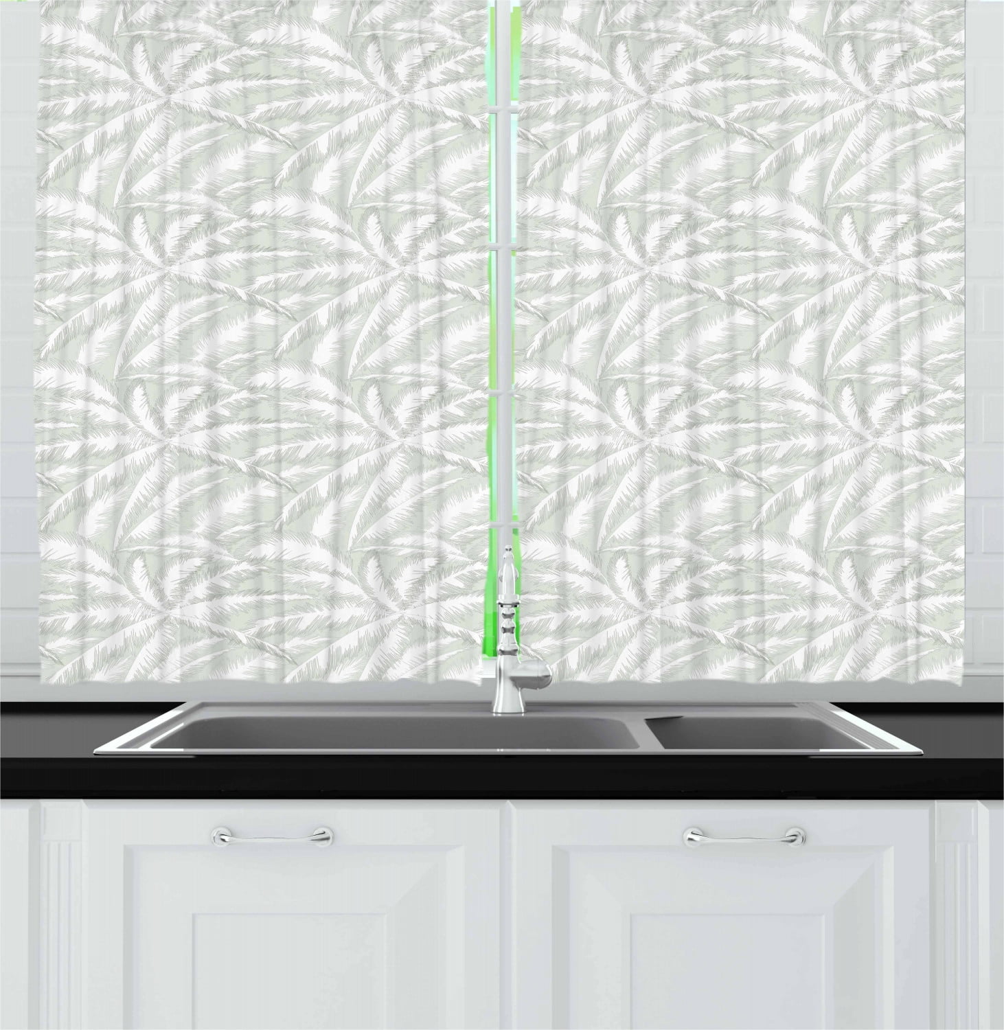 Palm Tree Curtains 2 Panels Set, Abstract Leafage of Exotic Beach Trees with Pastel Artistic Display, Window Drapes for Living Room Bedroom, 55W X 39L Inches, Pale Sage Green White, by Ambesonne